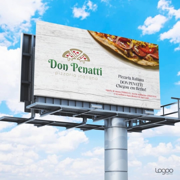 O conceito da nova marca DON PENATTI é composto pela denominação de seu próprio lettering, representado pelo grafismo minimalista da pizza, assim acentuando a totalidade da área de atuação. para DON PENATTI