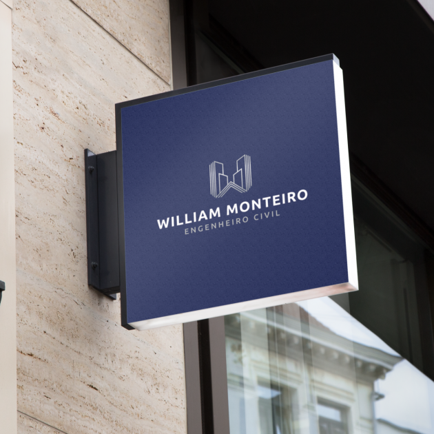 O conceito da logomarca WILLIAM MONTEIRO é composto pela denominação de seu próprio lettering, representado por sua inicia “W” e "M " junto com os grafismos de prédios. para WILLIAM MONTEIRO